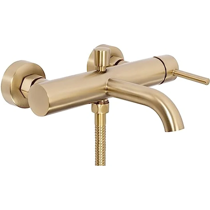 Rea Lungo Badewannenarmatur, gebürstetes Gold mit Messing-Handbrause für heißes und kaltes Wasser, wandmontierbar, 190 mm Auslaufreichweite – Bild 2