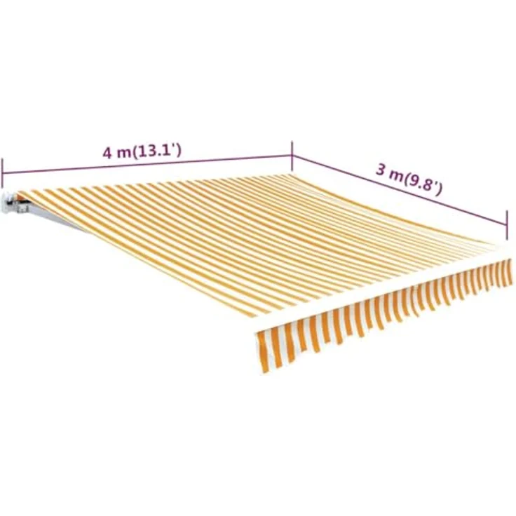DELUKE® Markisenbespannung Markisenstoff Wasserabweisend Reißfest | Gelb-Weiß, für 400x300cm Rahmen mit Volant | Sonnenschutz für Terrasse und Garten – Bild 2