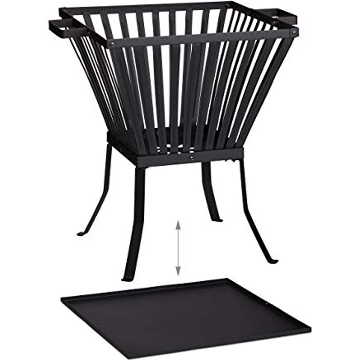 Relaxdays Feuerkorb XL mit Schürhaken, Terrasse u. Garten Feuerschale mit Unterlage, für Holz, HBT 56x56,5x45cm, schwarz – Bild 6