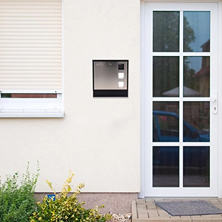 Rottner Briefkasten Design Mailbox schwarz, Tür aus Edelstahl, integrierte Zeitungsrolle, Namensschild, Sichtfenster, Zylinderschloss – Bild 7