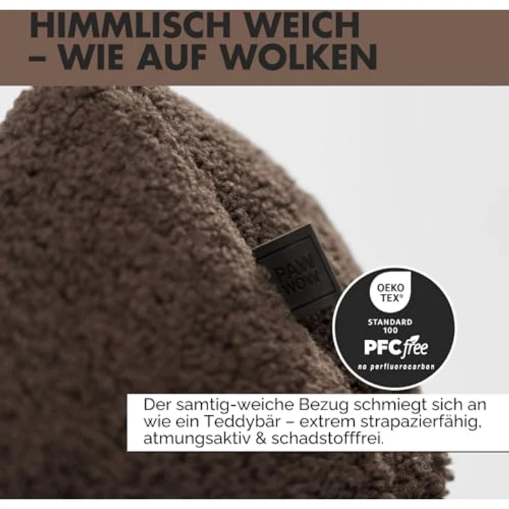 PAW WOW Sven Orthopädisches Hundebett, Teddy-Stoff, waschbar, braun, 80x60cm für kleine, mittelgroße und große Hunde – Bild 3