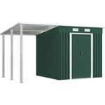 vidaXL Gartenhaus Gerätehaus mit Vordach Grün 346×193×181 cm Stahl, Lüftungsklappen und Schiebetüren