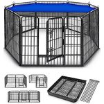 TRESKO® Welpenlaufstall 80 cm hoch inkl. 8X Erdanker | Welpenauslauf 8-teilig | Hundelaufstall faltbar mit Tür | Aufbau werkzeugfrei | Tierlaufstall Hunde wetterfest