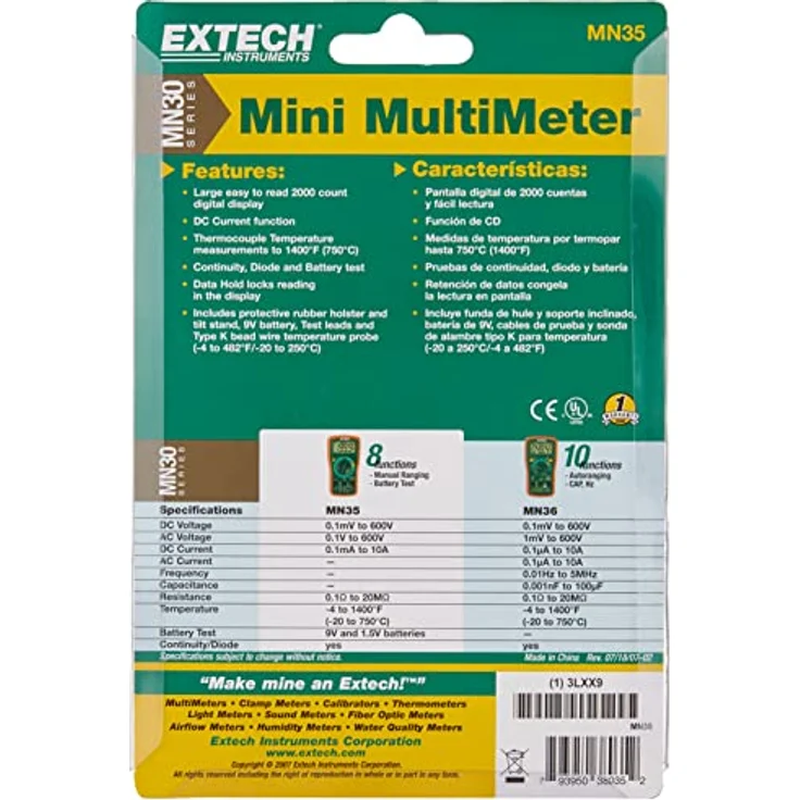 Extech Digitales Mini-Multimeter, 1 Stück, MN35 – Bild 5