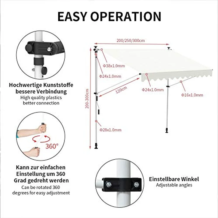 Klemmmarkise 300 cm Balkon Markise Sonnenschutz Terasse Fenstermarkise Creme – Bild 6