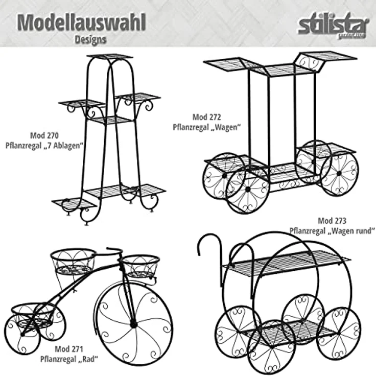STILISTA Pflanzenregal aus Metall für Indoor und Outdoor, Dekoregal, Pflanzenständer verschiedenen Modelle, Wagen rund – Bild 5