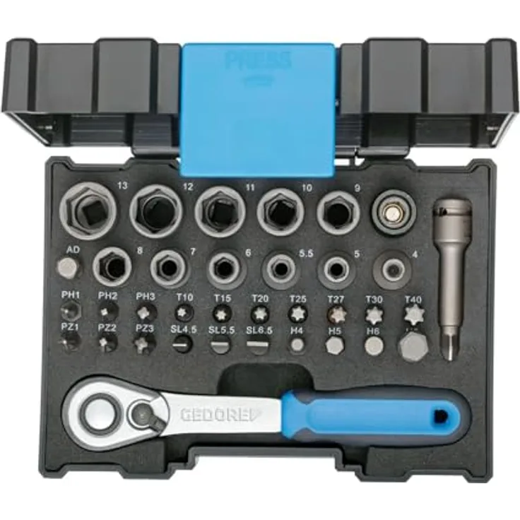 Gedore 666-U-20 2998211 Bit-Set, 35-teilig mit Steckschlüsseln, Bits und Adapter in Kunststoffbox