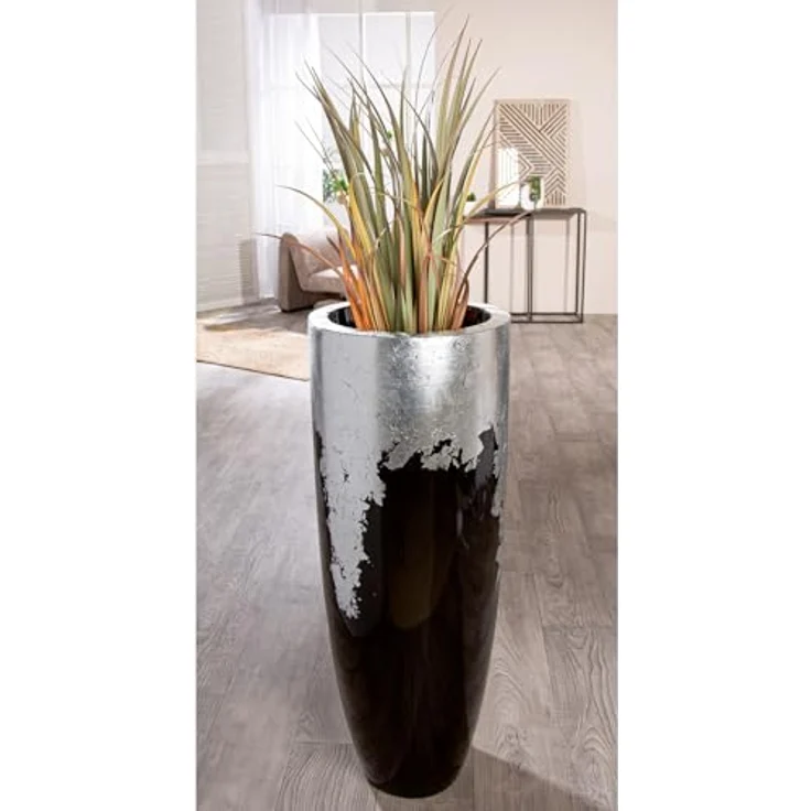 GILDE Übertopf KONUS XXL, Fiberglas, schwarz/silberfarben, Höhe 100cm, wasserdicht für Indoor-Pflanzen – Bild 2