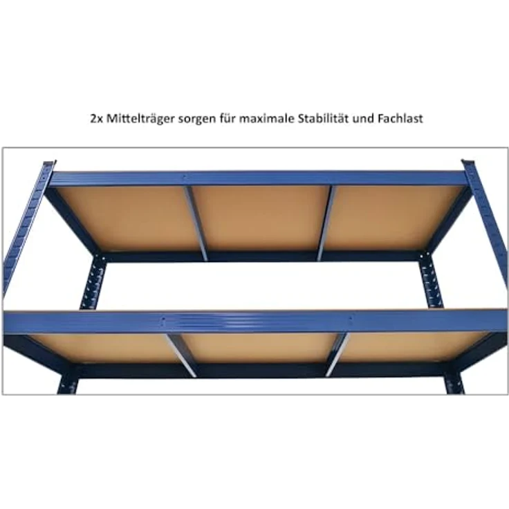 Proregal Schwerlastregal Mega Deal Ragnar, H x B x T: 180 x 120 x 40 cm, Traglast pro Boden: 175 kg, 5 Böden, Stecksystem, Blau – Bild 7