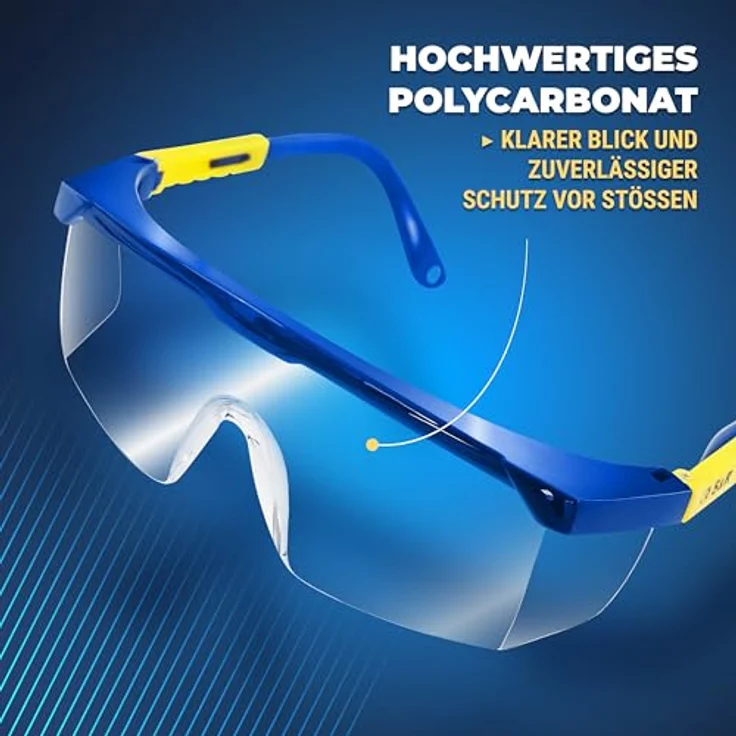 S&R Arbeitsschutzbrille Überbrille für Brillenträger, Stoßfestes Polycarbonat, Transparent, UV 400 Schutz, EN166, Verstellbare Bügel, Set mit 2 Stück inkl. Schützhülle und Reinigungstuch – Bild 2