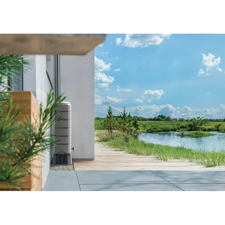 YourCasa Regentonne [Tower] 120L mit Standfuss, Deckel & Wasserhahn - Regenfass Frostsicher aus Kunststoff - Regenwassertonne - Regenwassertank Garten Wassertank Regensammler (Grau) - Nachhaltige Bewässerung & modernes Design – Bild 2