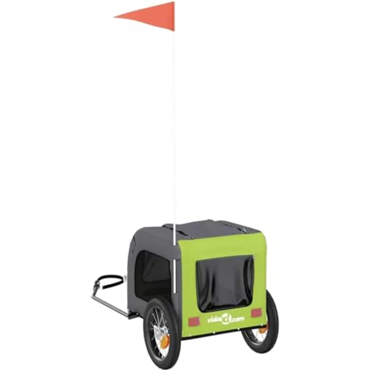 vidaXL Hunde-Transportbox Fahrradanhänger, Grün und Grau, Oxford-Gewebe, Eisen, für kleine Hunde und Katzen, max. 30 kg belastbar – Bild 9