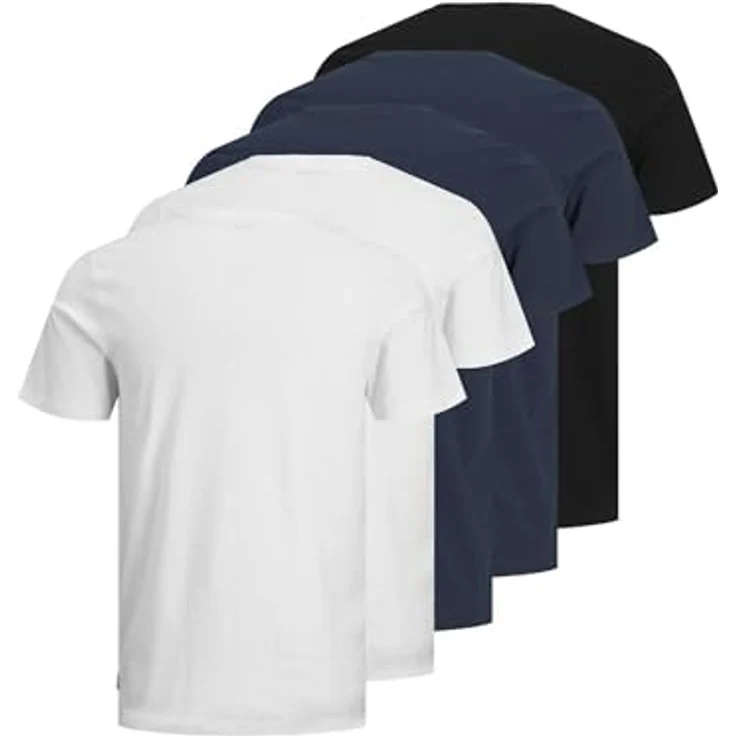 Jack & Jones Herren Organic Basic Shirt Multipack, 5 Stück, Schwarz, Weiß, Blau, Rundhalsausschnitt, Größe XXL – Bild 2