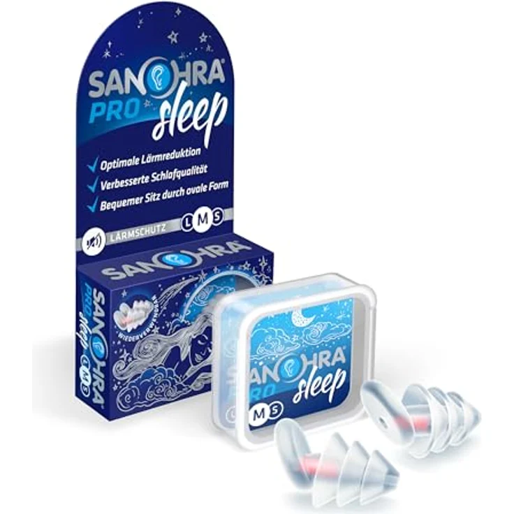 SANOHRA pro sleep Ohrstöpsel Größe M, seitenschläfertauglich, Lärmschutz (24 dB), wiederverwendbar, Made in Germany – Bild 1