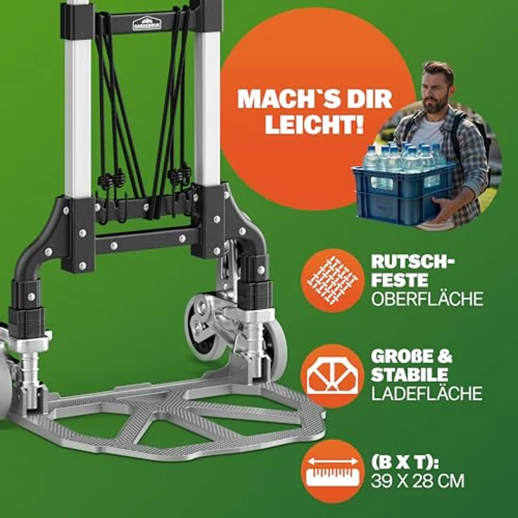 Gardebruk Aluminium Treppenkarre klappbar, 80 kg Tragkraft, inkl. Handschuhe und Expanderseile – Bild 8