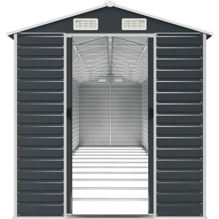 vidaXL Gerätehaus, Gartenhaus mit Schrägdach Griffe, Gartenschuppen Schuppen mit Stauraum, Geräteschuppen Metallschuppen, Anthrazit 191x980x198 cm Verzinkter Stahl – Bild 5