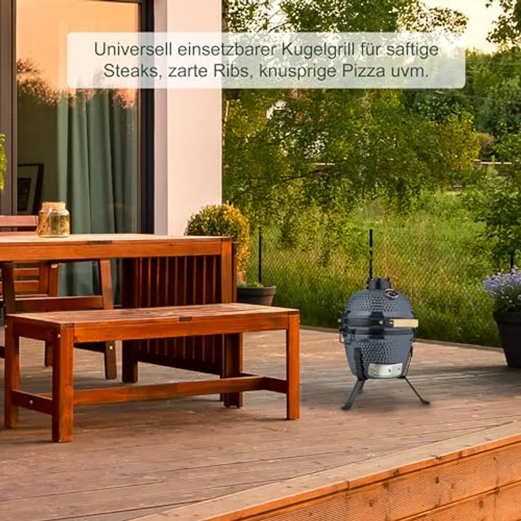 Relaxdays Kamado-Grill, Keramikgrill (260 mm) mit präziser Temperaturregelung, integrierten Thermometer und geringen Kohlebedarf – Bild 3