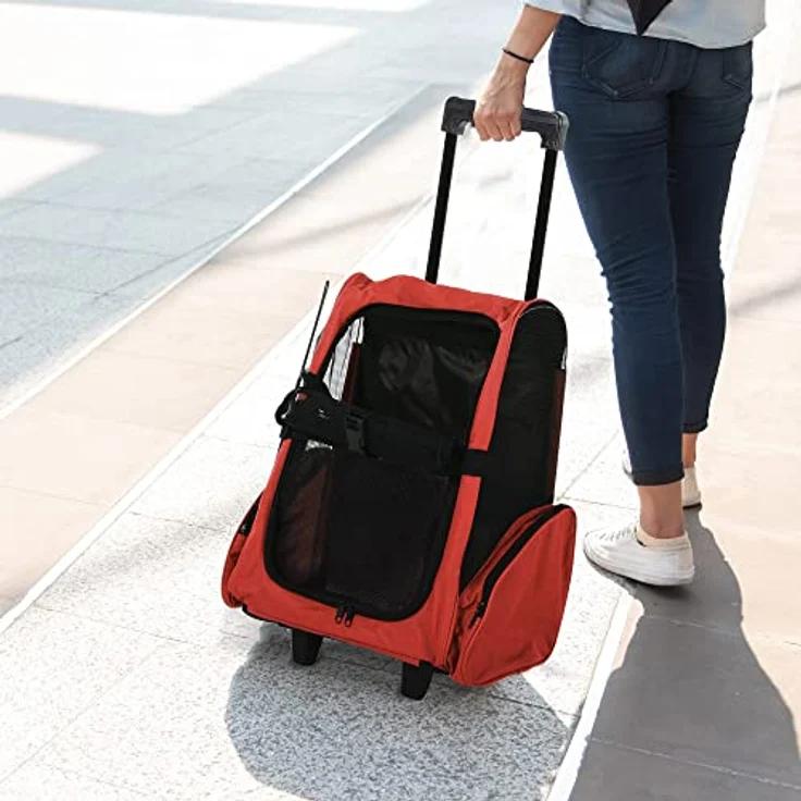 Pawhut Hundetrolley Transporttasche Tragetasche für Tiere 2in1 Rucksack und Trolley 35x27x49 cm rot – Bild 2