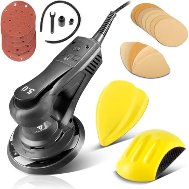 STAHLWERK Exzenterschleifer ES-150 ST, 350 W, vibrationsarm, Brushless mit 150-mm-Schleifteller, Set mit Schleifblöcken P80-P320 – Bild 1