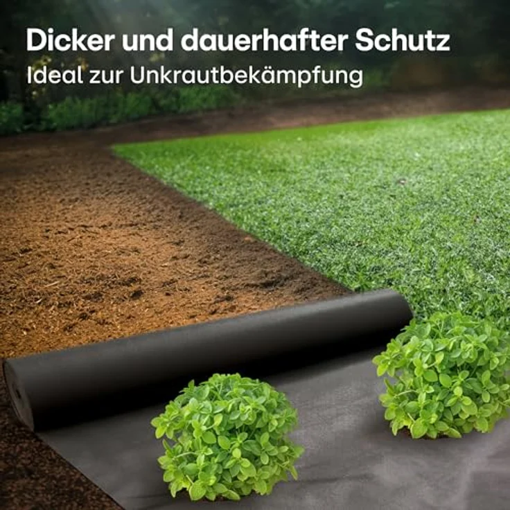 Praknu Unkrautvlies 100g/m² Extra Stark, UV-beständige Unkrautfolie mit 24 Erdankern, wasserdurchlässig & reißfest, 50m² Gartenfolie gegen Unkraut – Bild 2