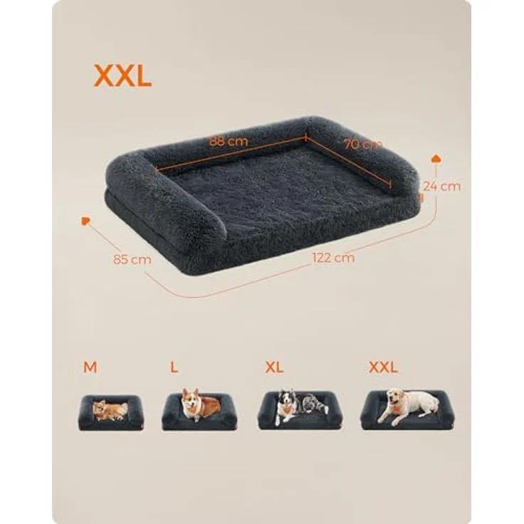 Feandrea FluffyHug Hundebett XXL, Noppenschaumstoff, abnehmbar & waschbar, 122 x 85 x 24 cm, dunkelgrau – Bild 5