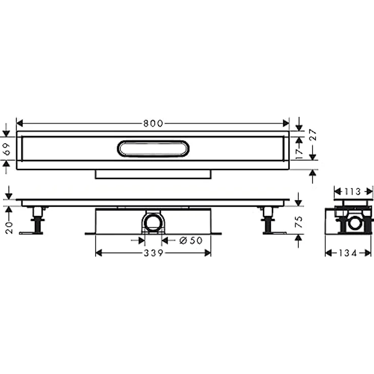 hansgrohe uBox universal Komplettset 800mm, Installationsset für RainDrain Rock und Match, Edelstahl 304, 42 l/min Entwässerungsleistung – Bild 2