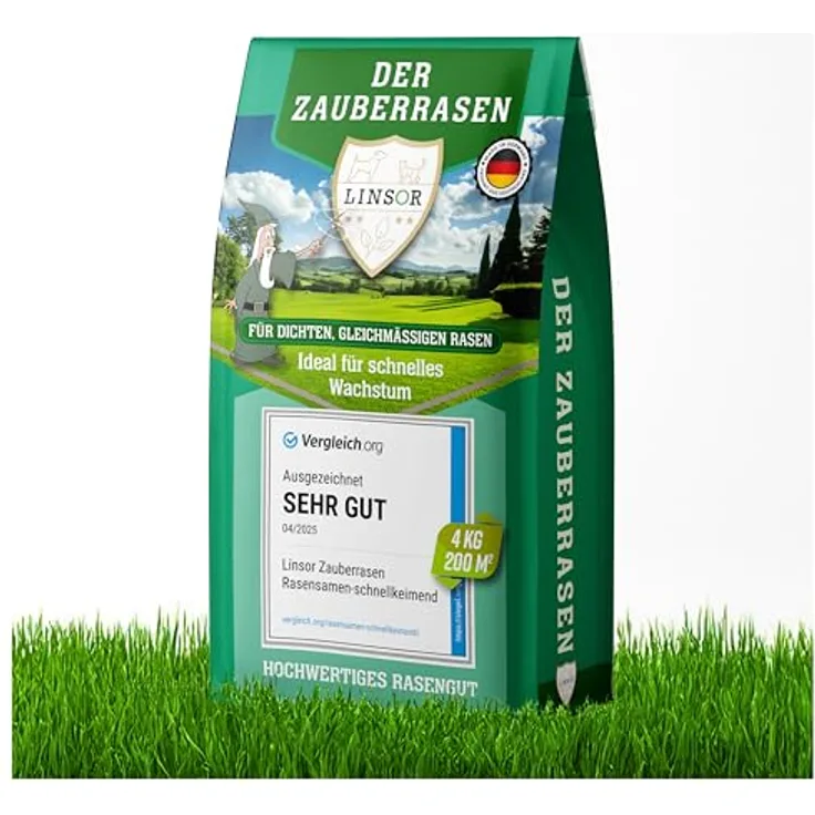 Linsor Zauberrasen 4 kg Rasensamen für 200 m², Schnell wachsend, Pflegeleicht, Strapazierfähig, Ideal für Neuanlage und Rasenreparatur