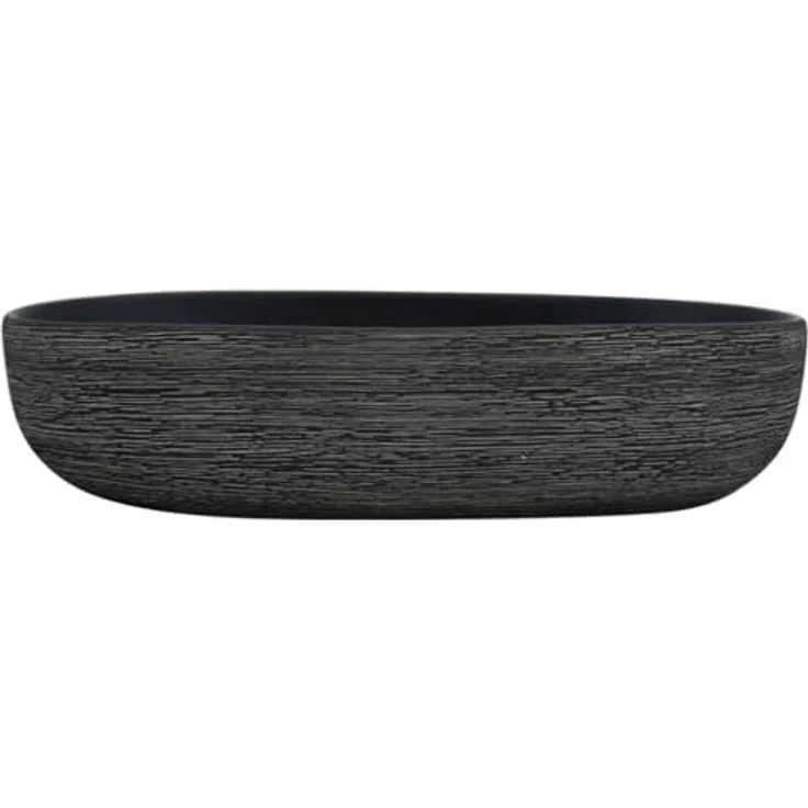 vidaXL Aufsatzwaschbecken, Oval Waschbecken mit Muster, Handgefertigt Waschtisch Waschschale für Badezimmer, Handwaschbecken Spülbecken, 59x40x14 cm Keramik in Grau Schwarz – Bild 4