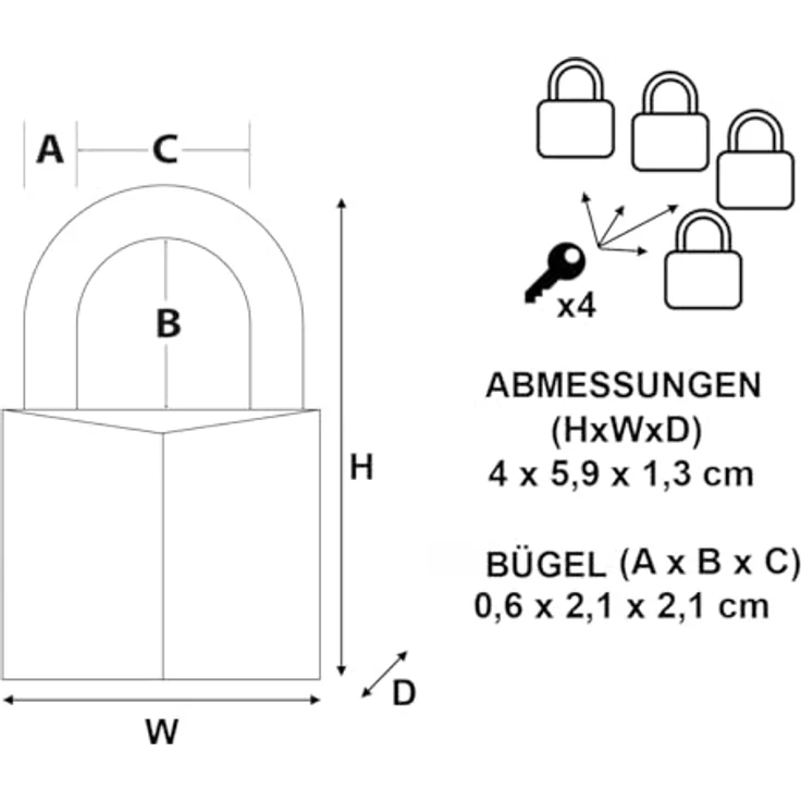 MASTER LOCK - 9140EURQNOP - 4 Vorhängeschlösser aus Aluminium 40mm – Bild 5