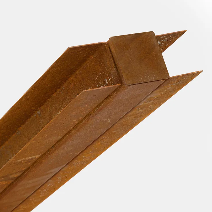 BambusBASIS Modul5 Mittelpfosten für Zaunfeld 202 - 250 cm, Cortenstahl, 60/60 mm, zwei vormontierte Rahmenprofile