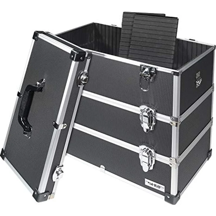 HMF Werkzeugkoffer geräumiger Utensilien Koffer mit Trennwänden, Transportkoffer, für Werkzeug, Angel Sachen und Kosmetik, 44x45x24 cm, schwarz – Bild 5