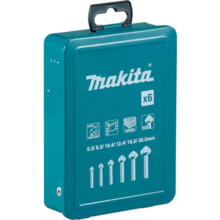 Makita D-42204 Kegelsenker-Set, 6-teilig in Metallkassette, 90° Schneiden, Ø 6,3 - 20 mm, HSS-Stahl, für Metall, NE-Metall und Holz, DIN335, Rundschaft – Bild 3