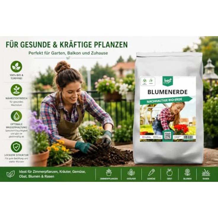 Best for Home Bio-Erde, Bio-Blumenerde torffrei für Zimmer- & Balkonpflanzen, nährstoffreiche Mischung, 20L oder 50L – Bild 2