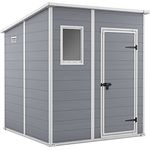 Keter Manor Pent 6x6 Gartenhaus, Außenmaße: 183cm x 185cm x 200cm, Innenmaße: 168cm x 168cm x 194cm, wetterfest, grau, Gerätehaus aus Kunststoff