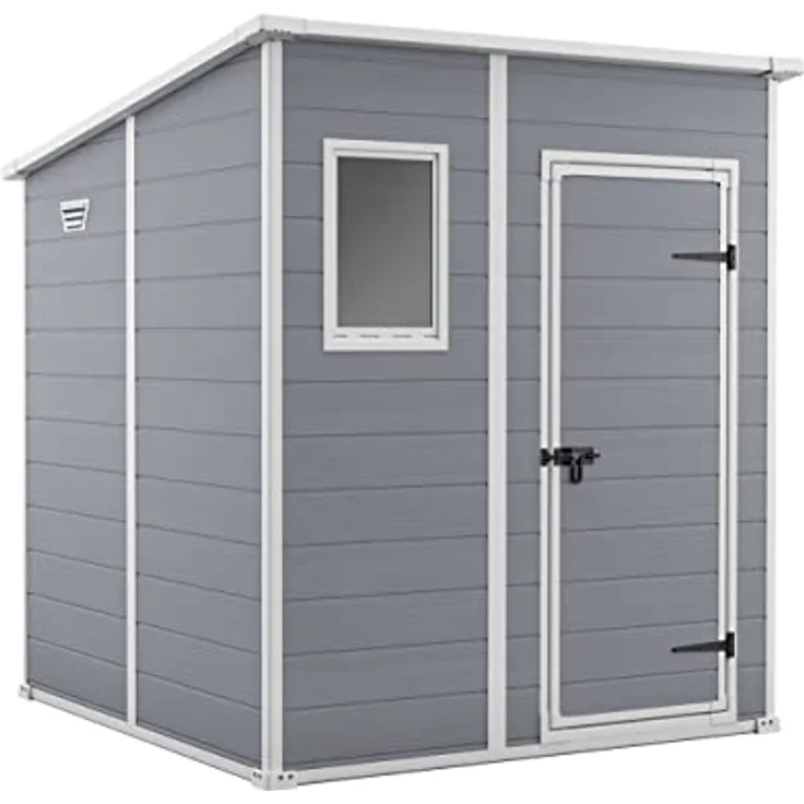 Keter Manor Pent 6x6 Gartenhaus, Außenmaße: 183cm x 185cm x 200cm, Innenmaße: 168cm x 168cm x 194cm, wetterfest, grau, Gerätehaus aus Kunststoff