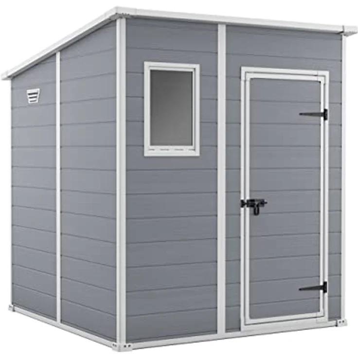 Keter Manor Pent 6x6 Gartenhaus, Außenmaße: 183cm x 185cm x 200cm, Innenmaße: 168cm x 168cm x 194cm, wetterfest, grau, Gerätehaus aus Kunststoff – Bild 1