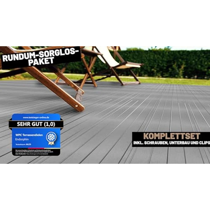 Endorphin Terrassendielen ® WPC Komplettset 20m², hellgrau, witterungsbeständig, rutschfest, pflegeleicht – Bild 6