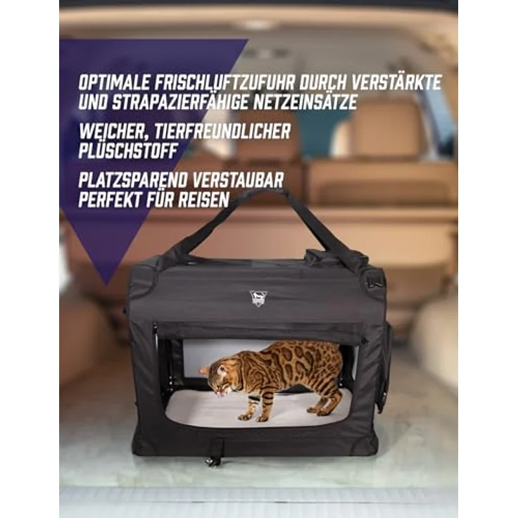 Spocado Palace Transporttasche für Hunde und Kleintiere - vielseitige Öffnungen, doppelte Tragegriffe, optimale Frischluftzufuhr - Schwarz, 60 x 42 x 42 cm – Bild 4