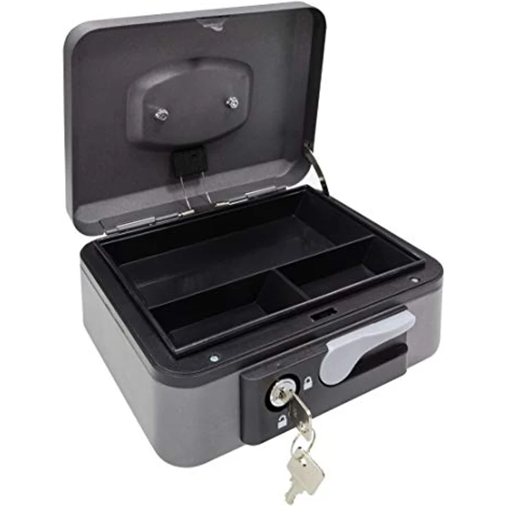 ARREGUI Popup C9726 Geldkassette aus Stahl | Geldbox | 20 cm breit | Abschließbare Kasse mit Geldeinsatz | Kleine Geldkassette mit Schlüssel und Münzeinsatz / Geldeinsatz | Geldkasse | grau – Bild 2