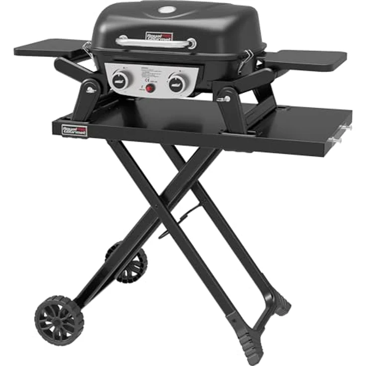 Royal Gourmet Tragbarer 2-Brenner Gasgrill inkl. Grilltisch, 5kW Tischgrill mit separatem Rollwagen, Portabler Tischgasgrill mit Klapptisch für Balkon, Terrasse, Camping in Schwarz – Bild 2