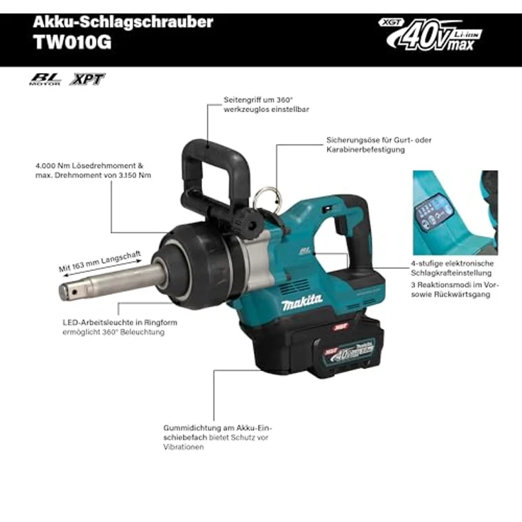 Makita TW010GZ Akku-Schlagschrauber, bürstenlos, 40 V max XGT, leistungsstark für große Schrauben – Bild 3