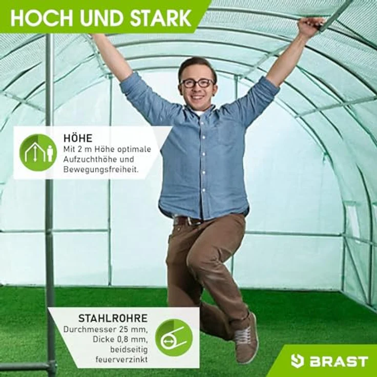 BRAST Gewächshaus Foliengewächshaus 200x300cm inkl. 4 Erdanker mit Stahlfundament schwere Qualität Folie 175g/m² – Bild 5