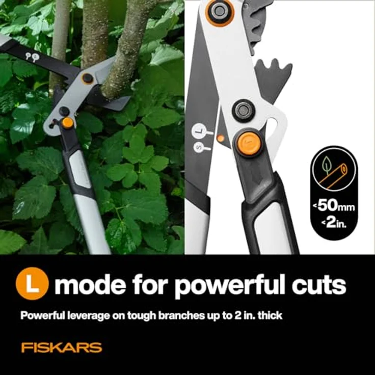 Fiskars X-series DualAction Astschere Bypass LX108, 2-in-1 mit Geschwindigkeit- und Kraft-Modus, antihaftbeschichtete Stahlklingen, leichte Aluminiumarme mit SoftGrip, Schwarz/Orange – Bild 5