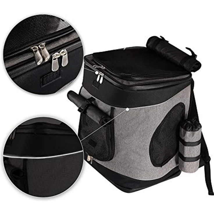 lionto Hunderucksack faltbarer Katzenrucksack Hundetransporttasche Haustiertragetasche, grau/schwarz – Bild 4