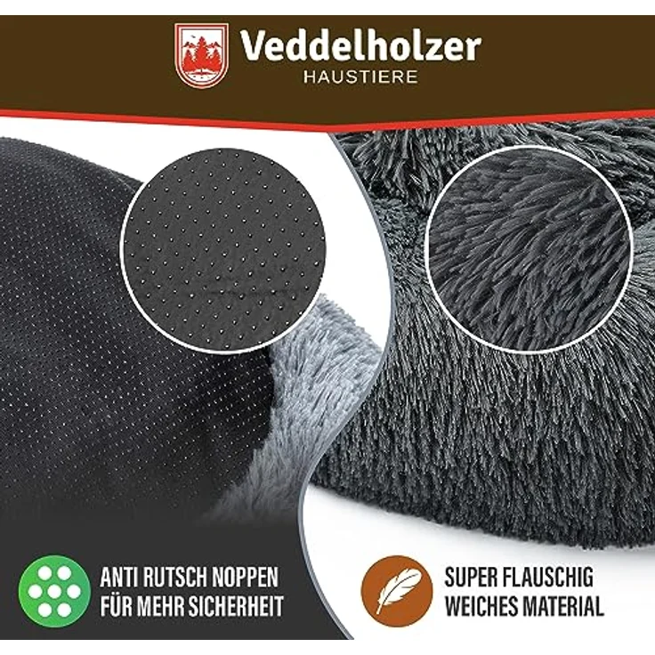 Veddelholzer Ø 60 cm (S) Dunkelgrau Hundebett Katzenbett Hundekissen Hundebetten in mehreren Größen Hundebett große mittelgroße kleine Hunde waschbar in hellgrau und dunkelgrau für alle Hunde & Katzen – Bild 4
