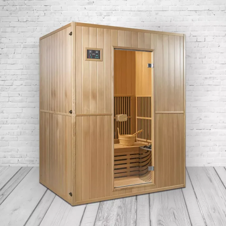 PureHaven Infrarotsauna Alpha II 120x160x200 cm für 4 Personen energiesparend Hemlock-Tannenholz Saunasteine