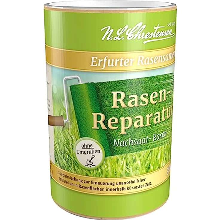 N.L. Chrestensen Rasen-Reparatur Dose, 300g Packung für 12m², schnellkeimende Rasensamen – Bild 1