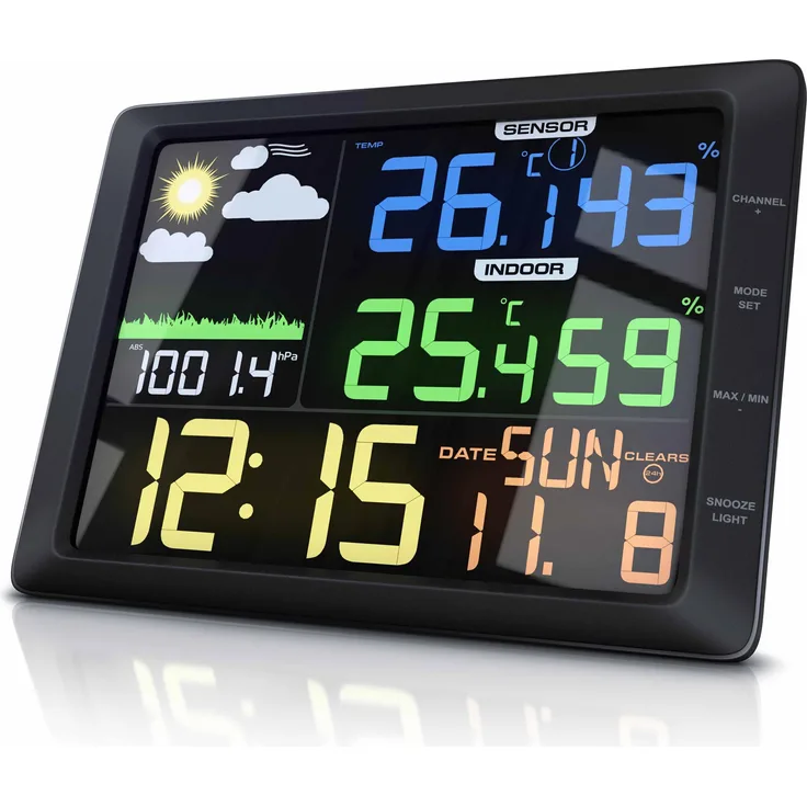 Bearware Wetterstation, Wetterstation mit 20,7 cm Farbdisplay, Außensensor, Temperatur- und Luftfeuchtigkeitsmessung, Schwarz