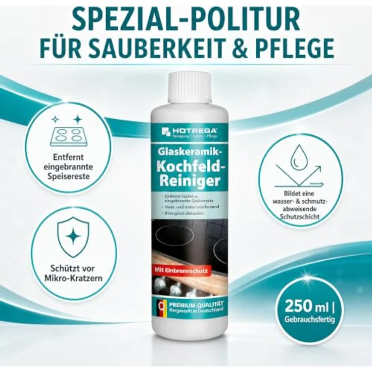 HOTREGA® Glaskeramik Kochfeld Reiniger, 250ml Spezial-Politur zur schonenden Reinigung und Pflege von Glaskeramik-Kochfeldern – Bild 7