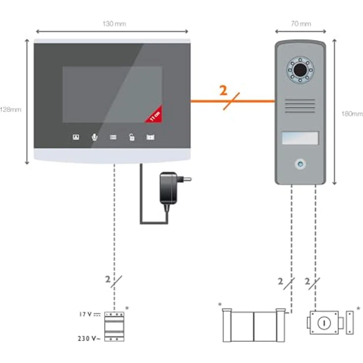 Extel COMPACT Video-Türsprechanlage, 2 Draht, 11 cm Touch-Monitor, Aluminiumgehäuse, Schwarz – Bild 3